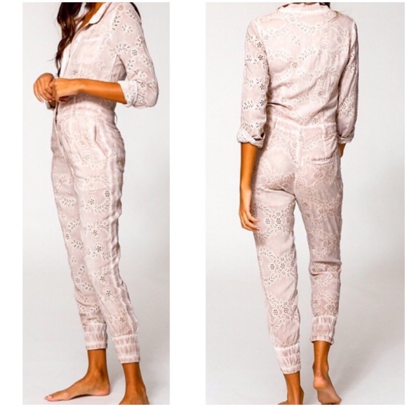 YFB | Levi Eyelet Jumpsuit in Sea Salt Oil Wash (Lt. Pink) Size Small - Picture 3 of 15